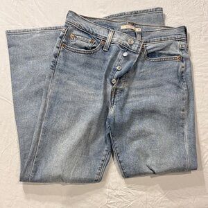 Levi's Light Blue Distressed Button-Fly Straight-Leg Jeans